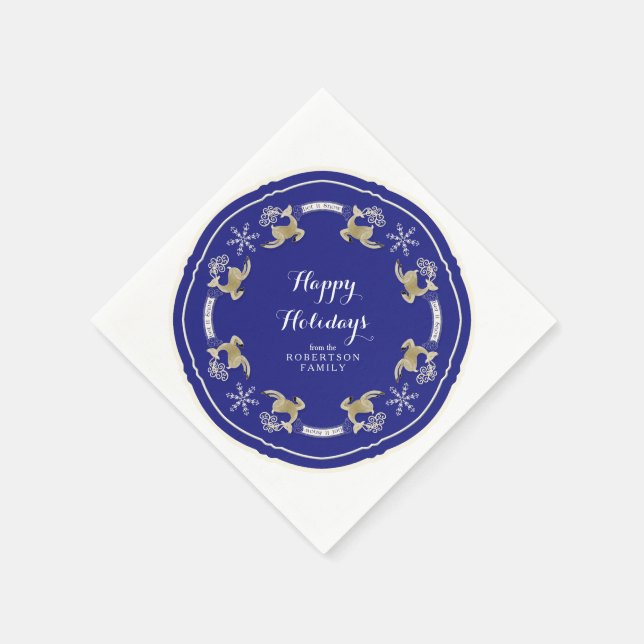 Leaping Rentier Happy Holidays Snowflake Party Serviette (Ecke)