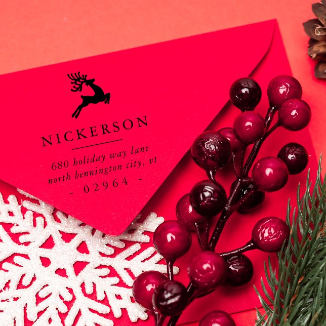 Leaping-Rentier-Rücksendeadresse Gummistempel (Leaping Reindeer Return Address Rubber Stamp)