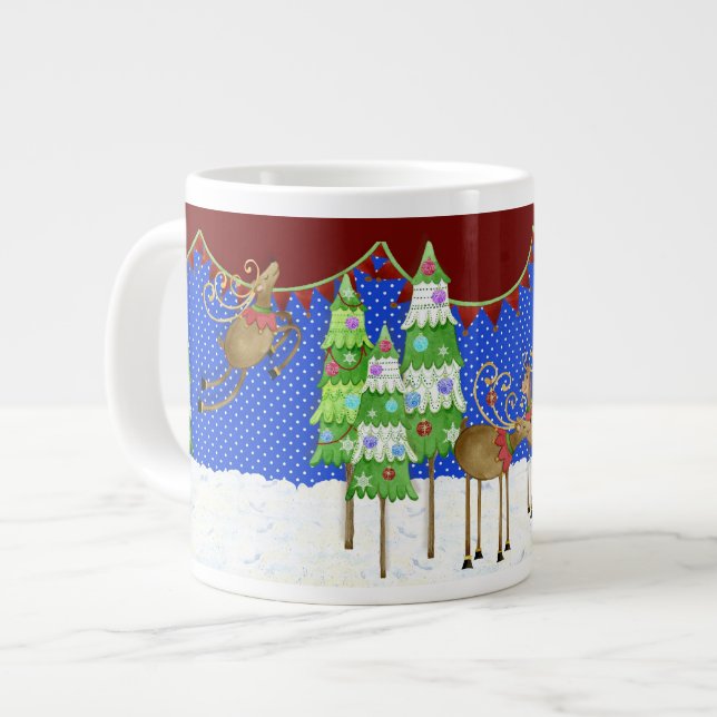 Leaping Rentier Weihnachtsbaum Pennant Tasse (Vorderseite Links)