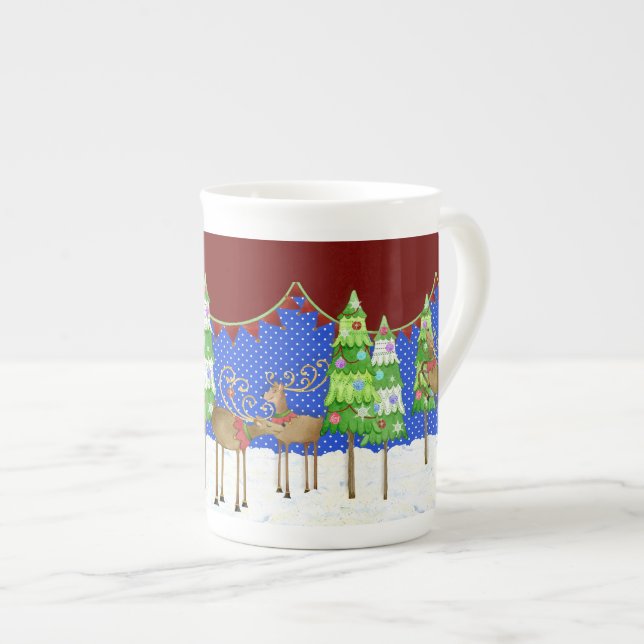 Leaping Rentier Weihnachtsbaum Pennant Tasse (Vorderseite Rechts)