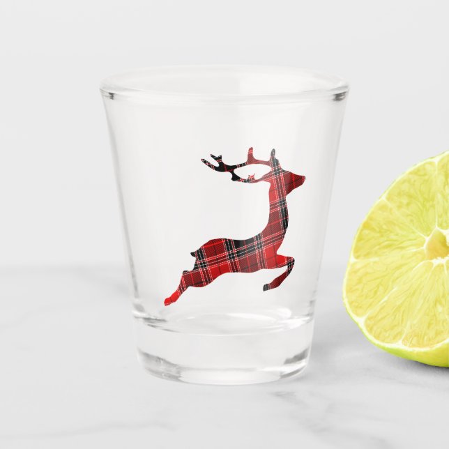 Leaping Tartan Rentier Schnapsglas (Vorderseite)