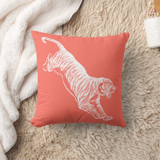 Leaping Tiger Orange Throw Kissen (Decke)