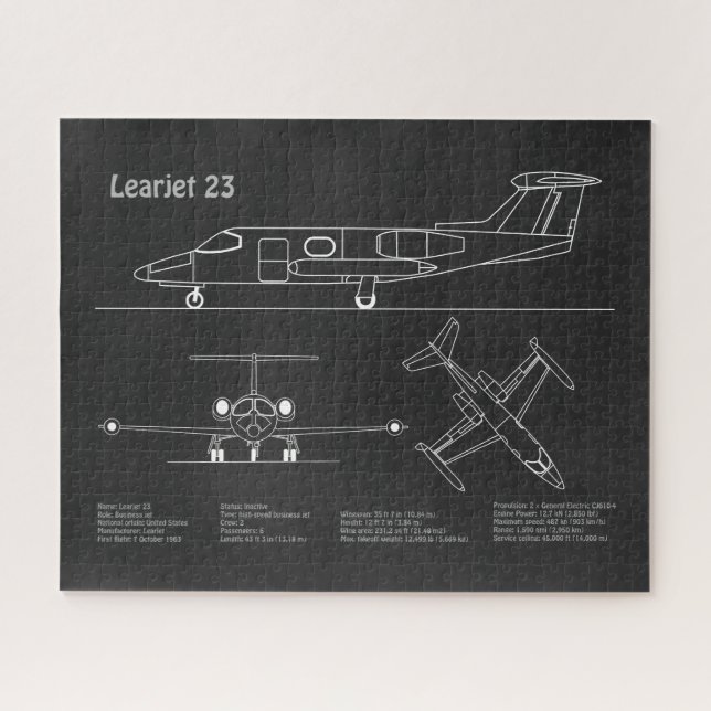 Learjet 23 - Flugzeugkonzept Zeichnend Pläne PD Puzzle (Horizontal)
