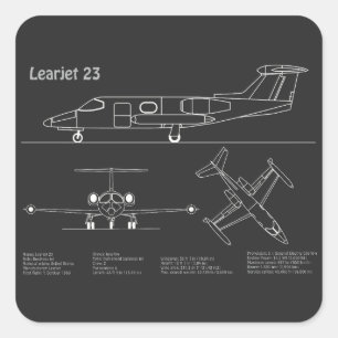 Learjet 23 - Flugzeugkonzept Zeichnend Pläne PD Quadratischer Aufkleber