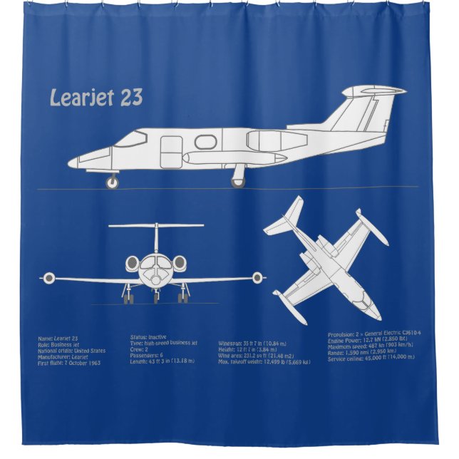 Learjet 23 - Pläne zum Zeichn von Flugzeugkonzepte Duschvorhang (Vorderseite)