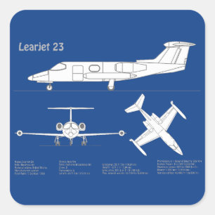 Learjet 23 - Pläne zum Zeichn von Flugzeugkonzepte Quadratischer Aufkleber