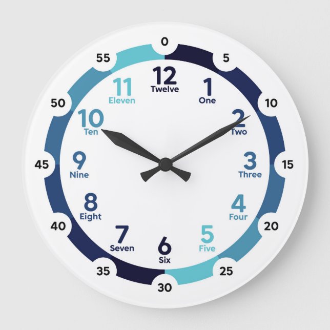 Learning Clock - Mitternacht Blau Große Wanduhr (Vorderseite)