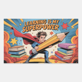 Learning Is My Superpower – Heroic School Rechteckiger Aufkleber