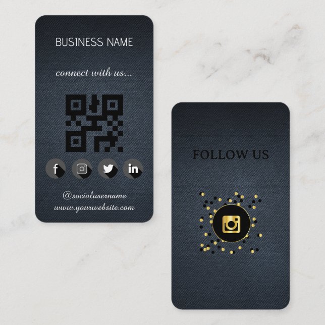Leather black - Social Media QR Code Business Card Visitenkarte (Vorne/Hinten)