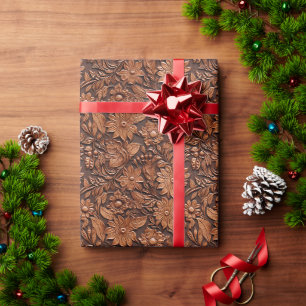 Leather Brown Floral Geschenkpapier