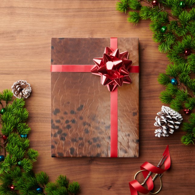 Leather Brown Leopard Spots Geschenkpapier (Feiertagsgeschenk)