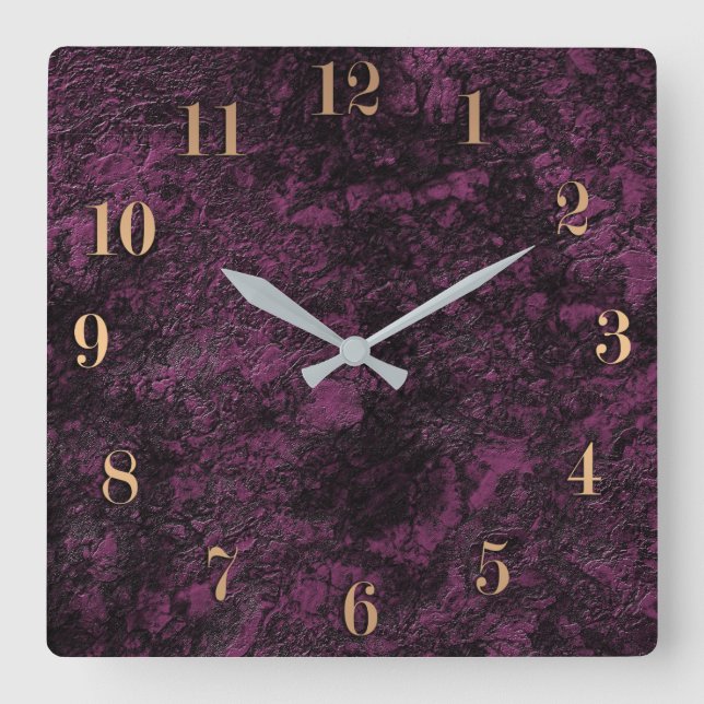 Leather Burgundy textur Square Wall Clock Quadratische Wanduhr (Vorderseite)