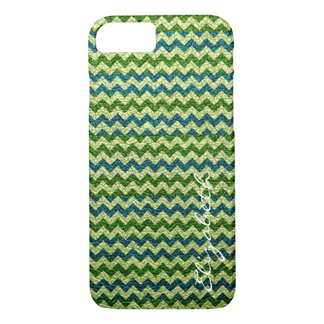 Leather Green Minze Zickzack Stripes Muster Case-Mate iPhone Hülle (Rückseite)