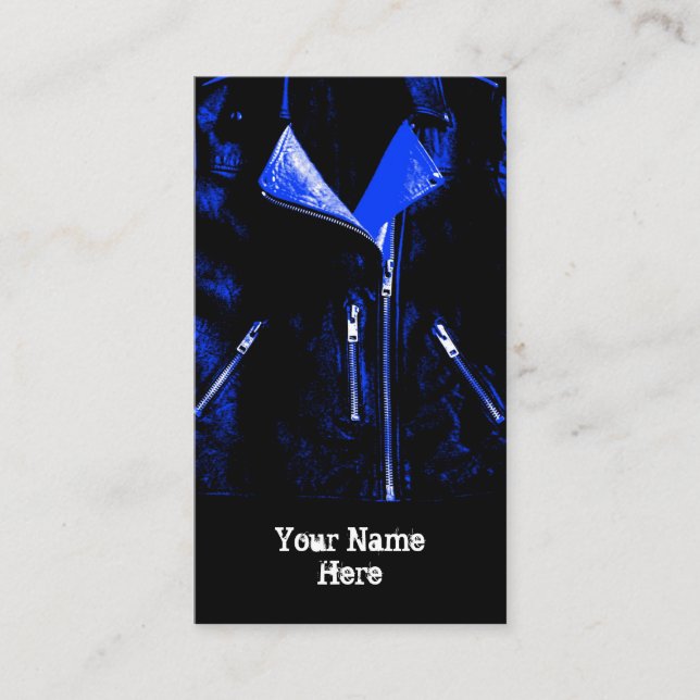 Leather Jacket Blue Visitenkarte schwarzes Portrai (Vorderseite)