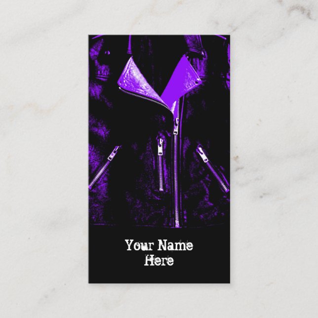 Leather Jacket Lila Visitenkarte schwarzes Portrai (Vorderseite)