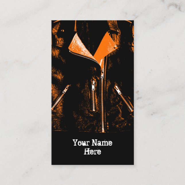 Leather Jacket Orange Visitenkarte schwarzes Portr (Vorderseite)