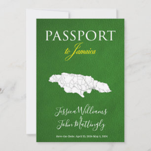 Leather Jamaica Passport Wedding Save the Date Einladung