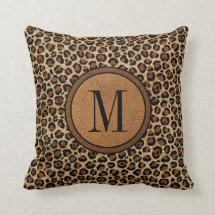 Leather Leopard Vintag Modern Boho Chic Monogram Kissen