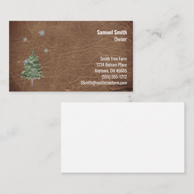 Leather Look Balsam Fir Tree Seven Line Custom Visitenkarte (Vorne/Hinten)