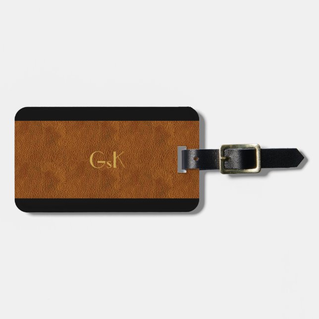 Leather Look Gold Monogram Führungskraft Gepäckmar Gepäckanhänger (Vorderseite horizontal)