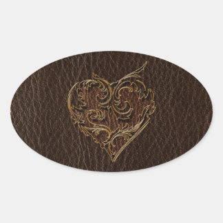 Leather-Look Herz Dunkel Ovaler Aufkleber