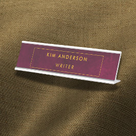 Leather Look Maroon Customizable Schreibtischnamensplakette