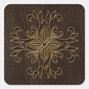 Leather-Look Star Dark Quadratischer Aufkleber