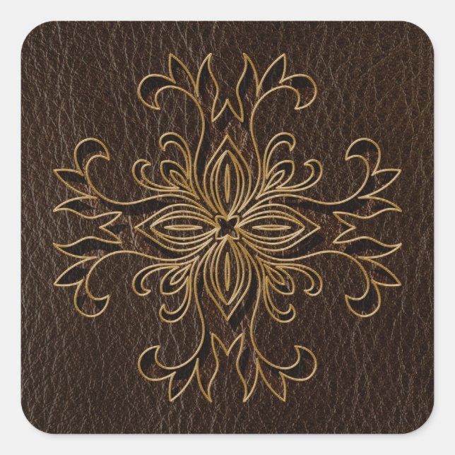 Leather-Look Star Dark Quadratischer Aufkleber (Vorderseite)