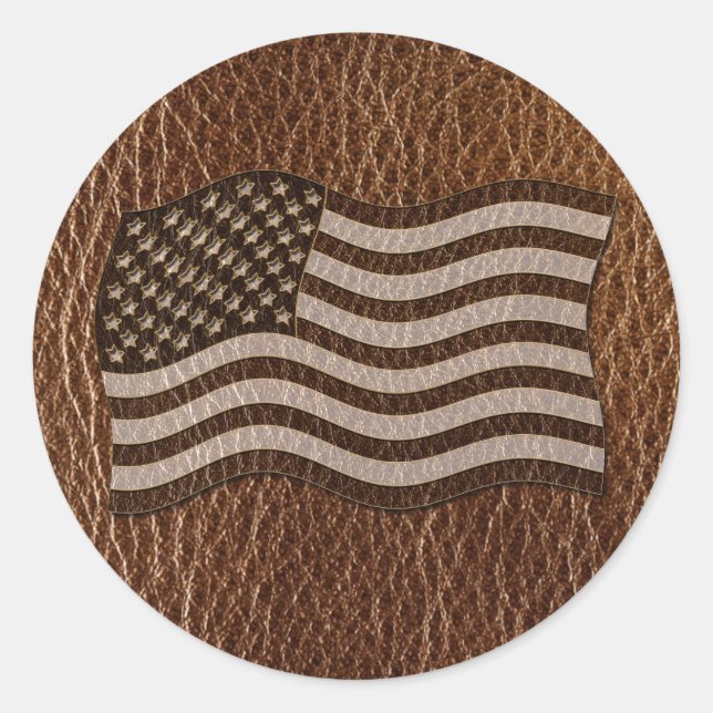 Leather-Look USA Flag Runder Aufkleber (Vorderseite)
