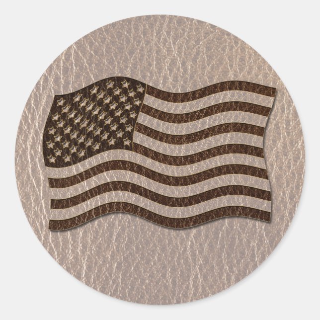 Leather Look USA Flag Soft Runder Aufkleber (Vorderseite)