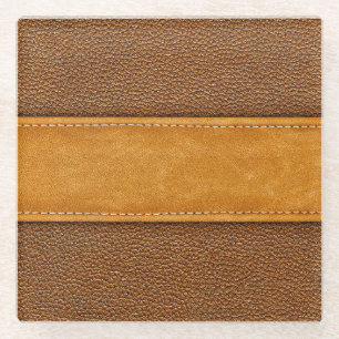 Leather Luxe: Stitched Brown Elegance Glasuntersetzer