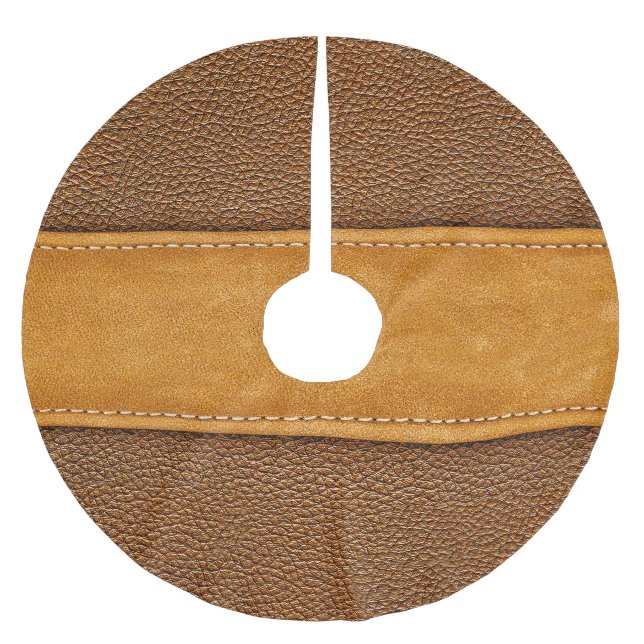 Leather Luxe: Stitched Brown Elegance Polyester Weihnachtsbaumdecke (Vorderseite)