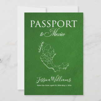 Leather Mexico Passport Save the Date Einladung