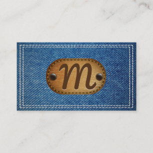 Leather Monogram Doppel-Stitched Denim Visitenkarte