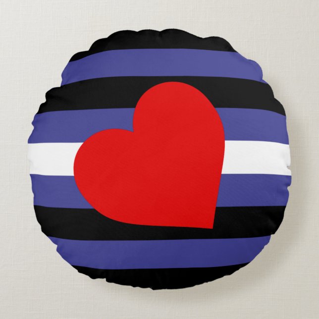 Leather Pride Flag und Herz Rundes Kissen (Vorderseite)