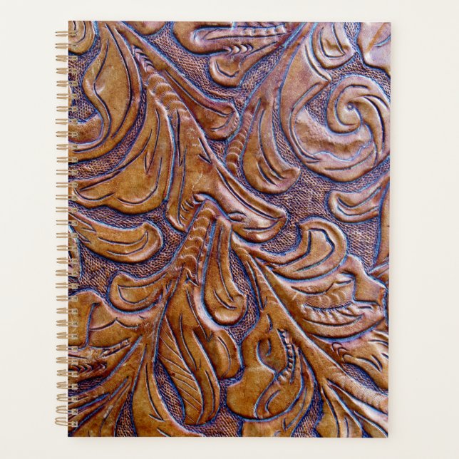 Leather Purse Tan Embossed Planner Planer (Vorderseite)