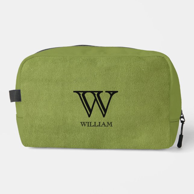 Leather Texture Black Monogram Name Waschbeutel (Vorderseite)