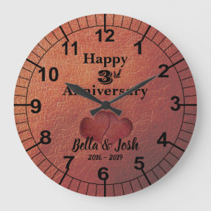 Leather Theme 3rd Wedding Anniversary Clock Große Wanduhr