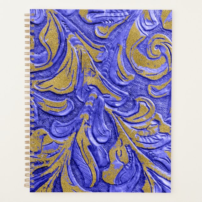 Leather Wallet Texture Blue Embossed Planner Planer (Vorderseite)