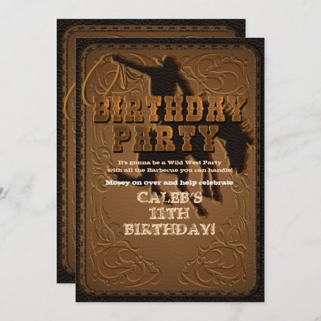 Leather Western Wild West Cowboy Birthday Party Einladung (Vorne/Hinten)