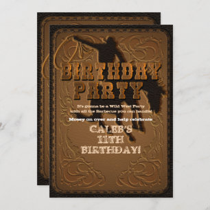 Leather Western Wild West Cowboy Birthday Party Einladung