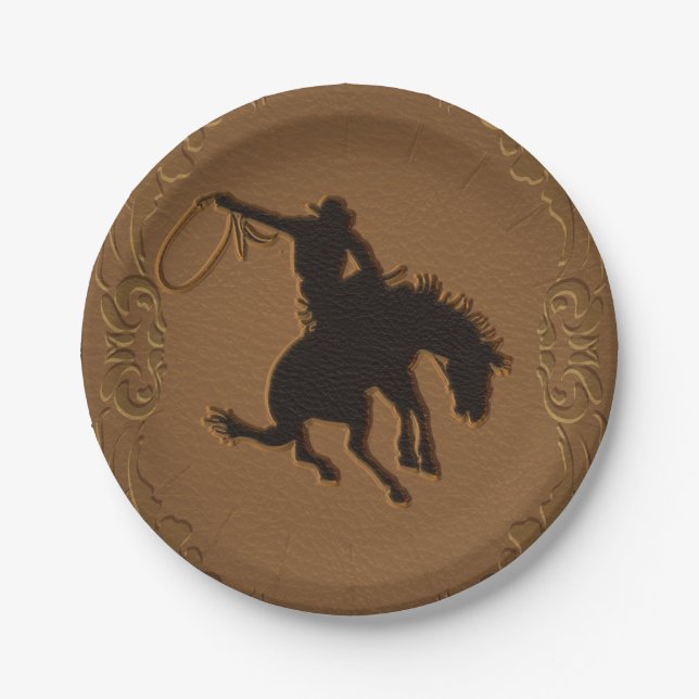 Leather Western Wild West Cowboy Birthday Party Pappteller (Vorderseite)