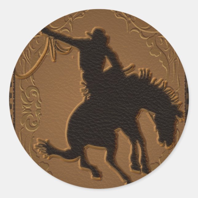 Leather Western Wild West Cowboy Birthday Party Runder Aufkleber (Vorderseite)