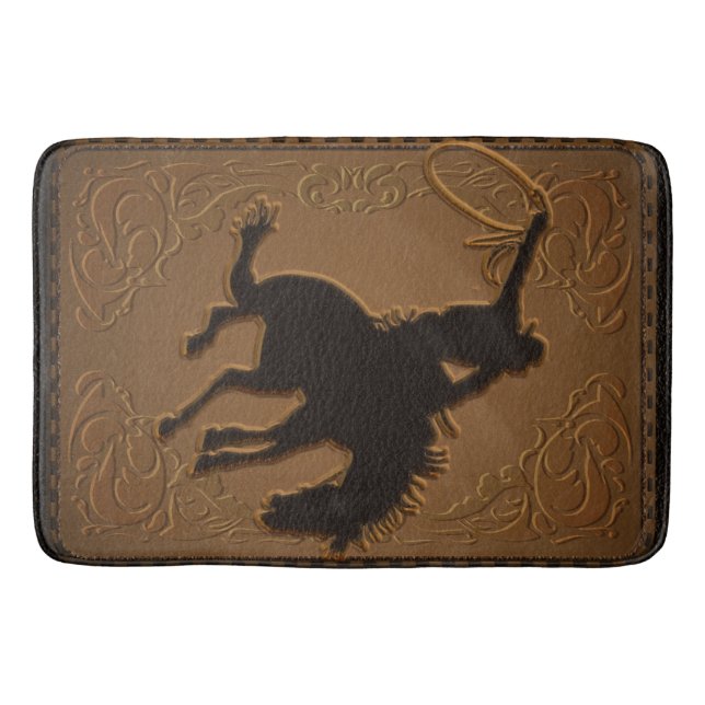 Leather Western Wild West Rustic Country Cowboy Badematte (Vorderseite)
