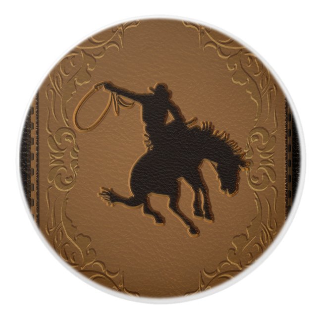 Leather Western Wild West Rustic Country Cowboy Keramikknauf (Vorderseite)