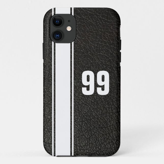 Leather & White Stripe Jersey Numbered iPhone Case (Rückseite)