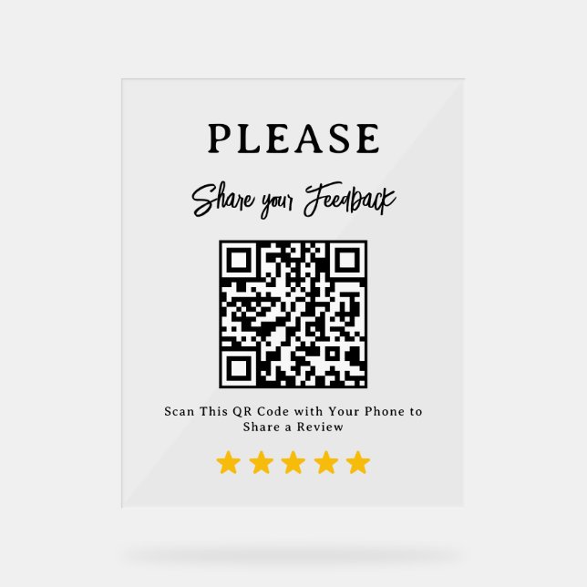 Leave a Review QR Code Business Display Sign Acrylschild (Vorderseite)