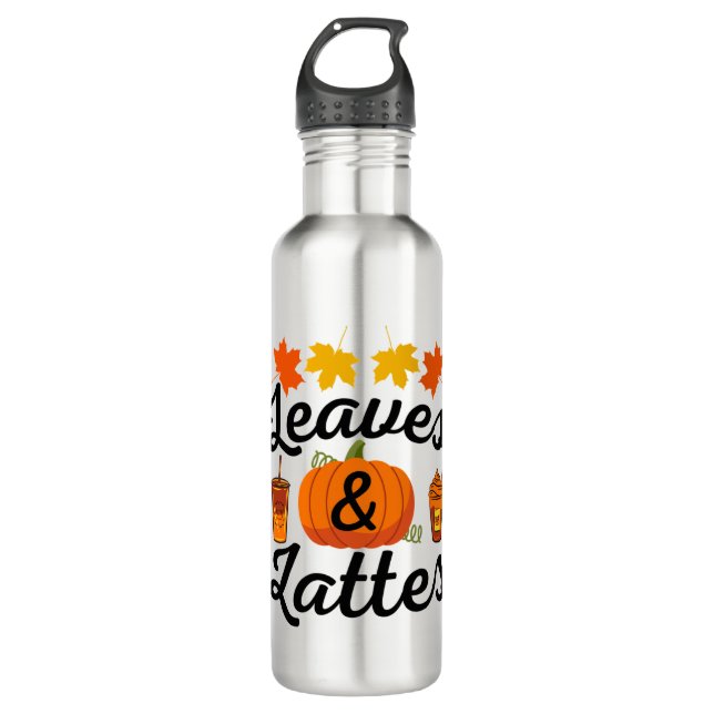 Leaves And Latte Fall Autumn Edelstahlflasche (Vorderseite)