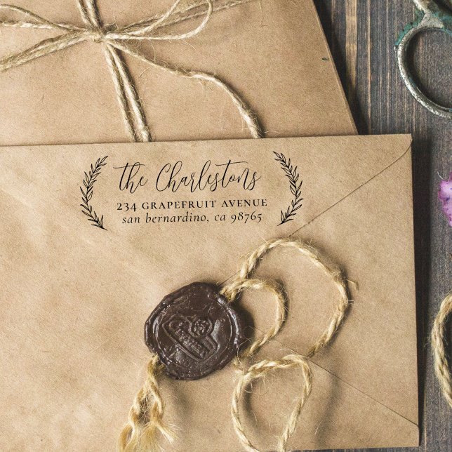 Leaves Calligraphy Family Return Address Permastempel (Stamp Mockup)