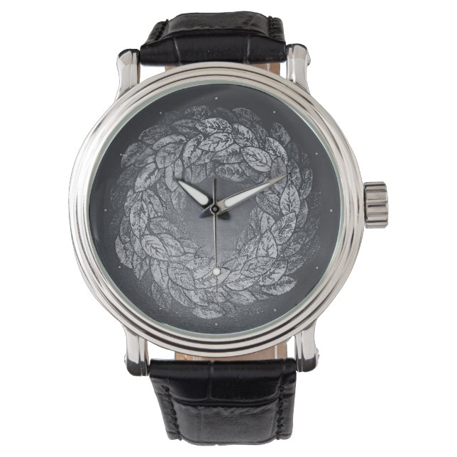 leaves circle greyish silver tones armbanduhr (Vorderseite)